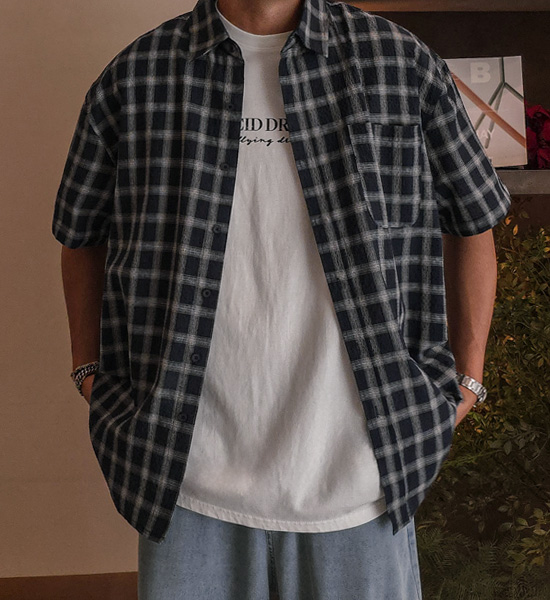 (XL-6XL)<br>하르만 格子短袖衬衫 1733