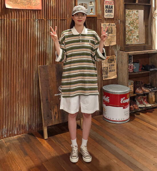 (L-5XL)<BR>바트할 条纹 短袖领衬衫