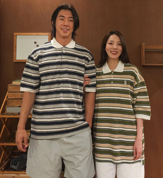(L-5XL)<BR>바트할 条纹 短袖领衬衫