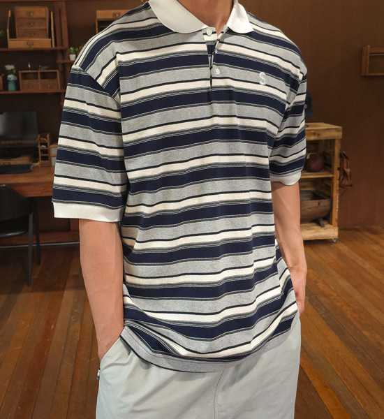 (L-5XL)<BR>바트할 条纹 短袖领衬衫