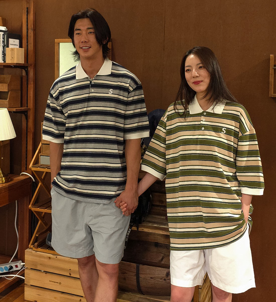 (L-5XL)<BR>바트할 条纹 短袖领衬衫