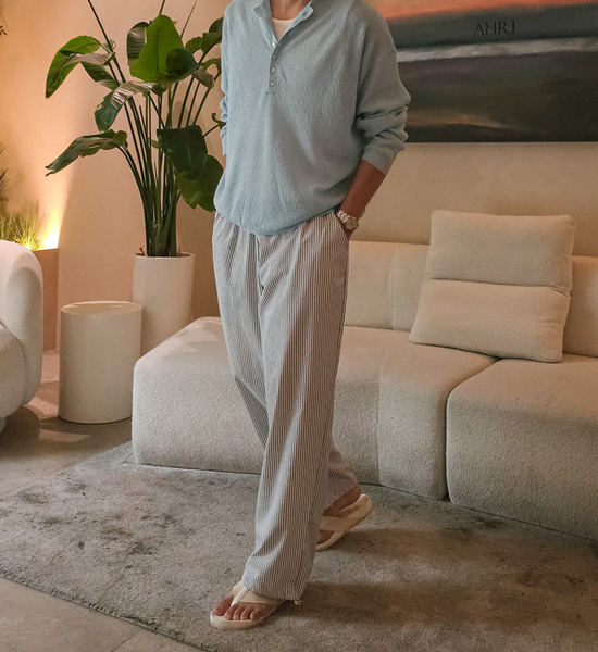 (XL-5XL)<BR>루페츠 半宽配合 条纹 松紧带裤