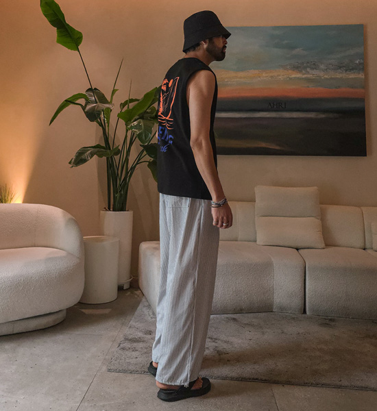 (XL-5XL)<BR>루페츠 半宽配合 条纹 松紧带裤