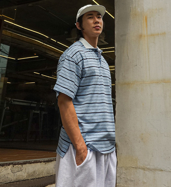 크로모크 条纹 短袖领衬衫