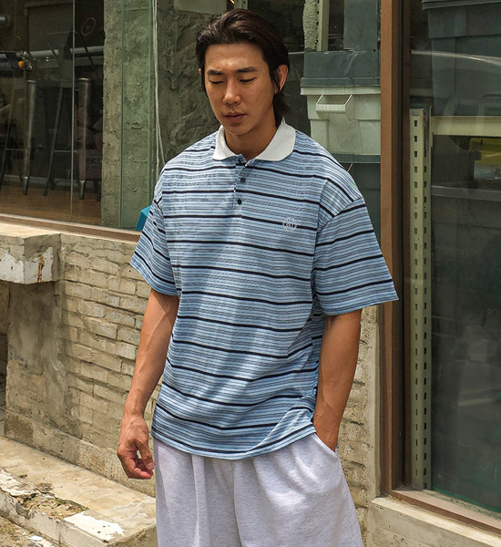 크로모크 条纹 短袖领衬衫