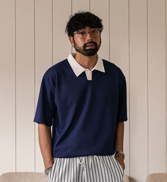 (L-4XL)<br>로센 华夫饼 短袖领衬衫