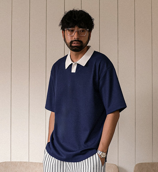 (L-4XL)<br>로센 华夫饼 短袖领衬衫