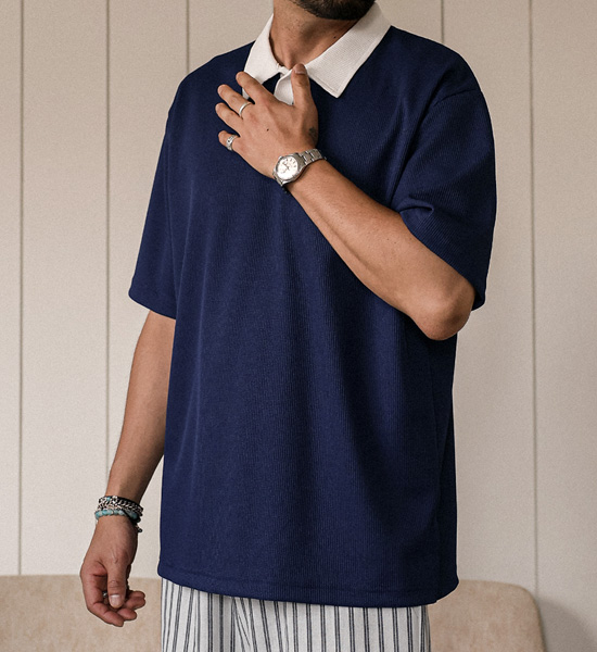 (L-4XL)<br>로센 华夫饼 短袖领衬衫