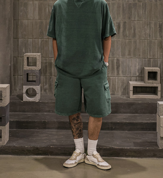 (XL-6XL)<BR>킹가로이 颜料 短袖T恤+비스트로 颜料 货物绑带短裤