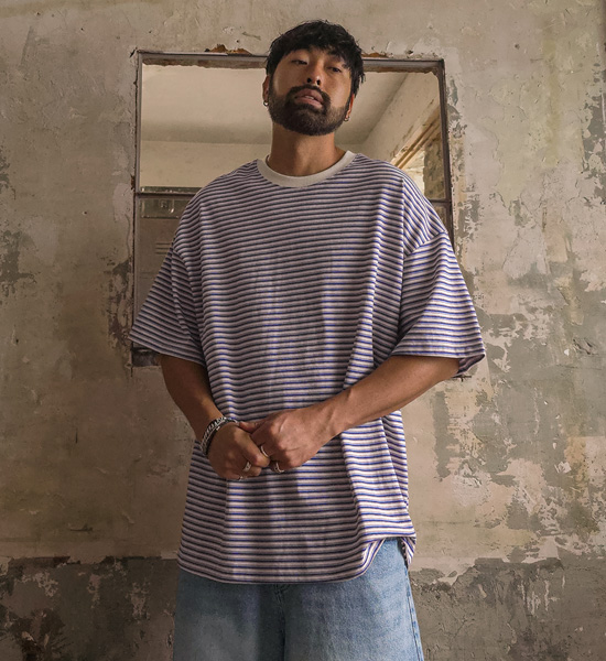 (XL-4XL)<br>슈베린 条纹 短袖T恤