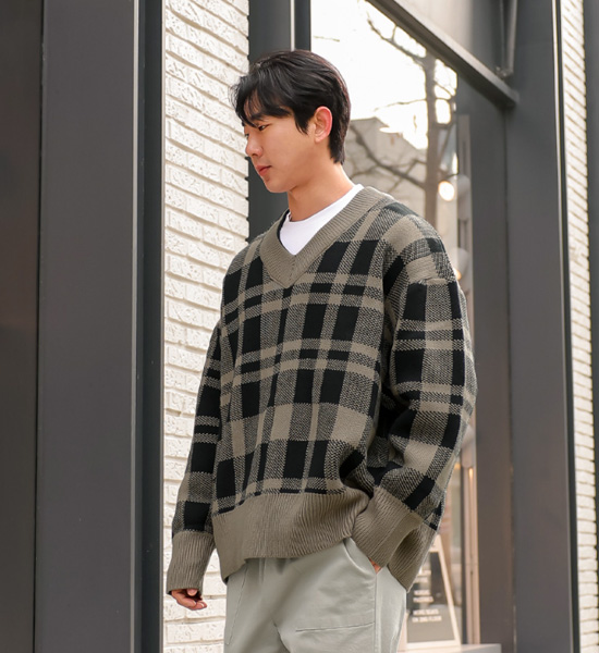 (L-5XL)<br>처음봤을때 格子 针织衫