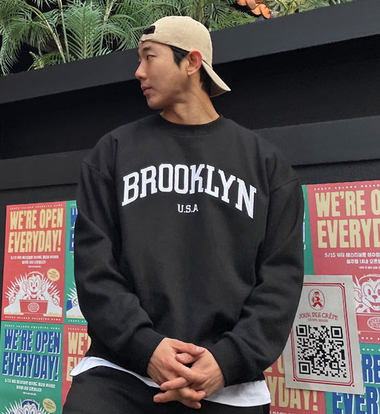 (L-6XL)<br>오피난 布鲁克林 刺绣卫衣 <br><font color="#098a09"><B>选择长度 (基础,长款+6cm)</B></font>