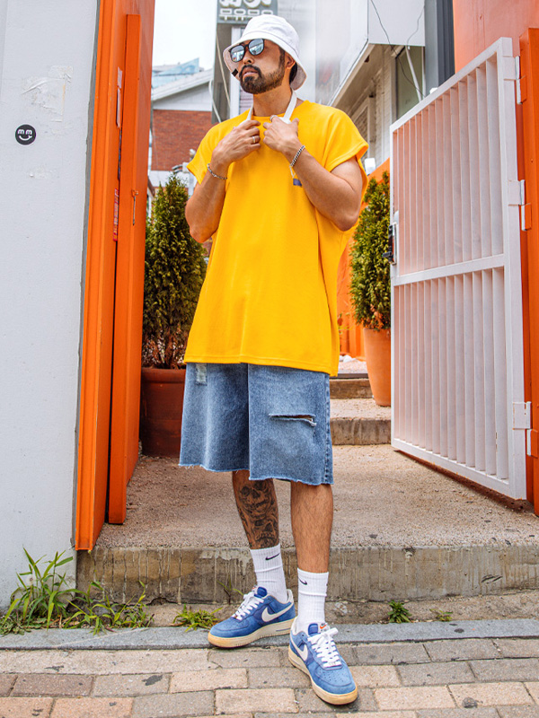 (L-5XL)<BR>홀컴 와이드밴딩데님반바지