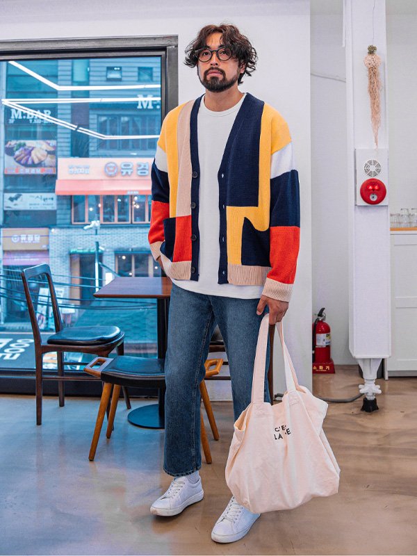 (XL-6XL)<BR>차고프 배색가디건