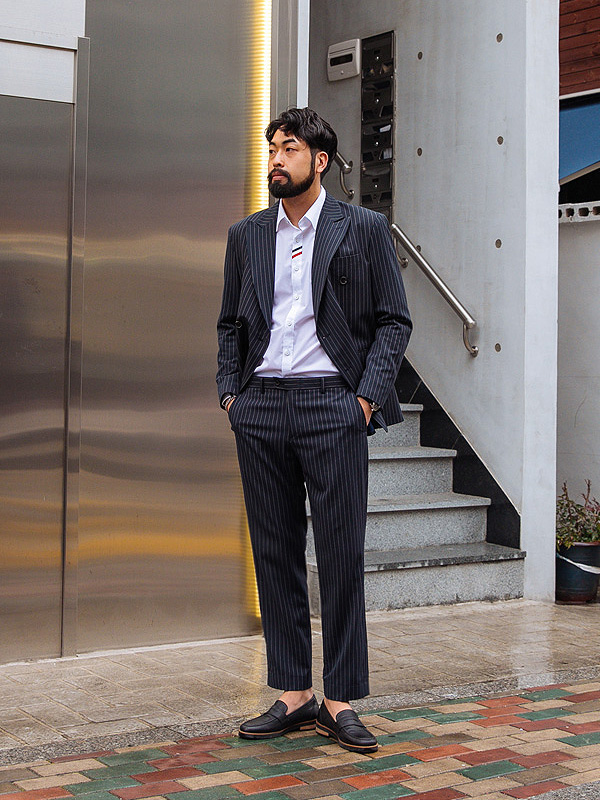 (M~5XL)<BR>아~이건 스트라이프수트팬츠