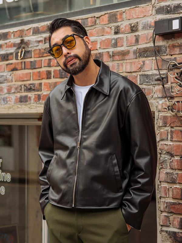 (L-4XL)<BR>써전 비건 레더자켓