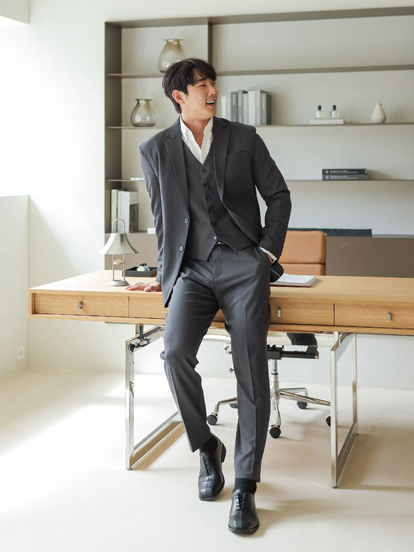 (S-6XL)<BR>라폰드 休闲西服+코리도 马甲+유스티스 宽松长裤