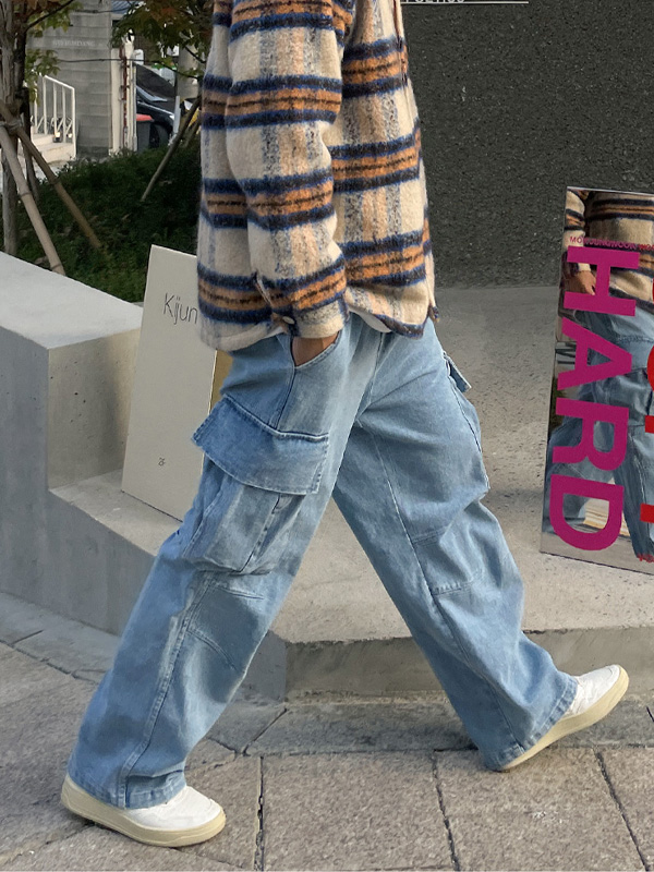 (XL-6XL)<BR>시로카 牛仔色 松紧带裤