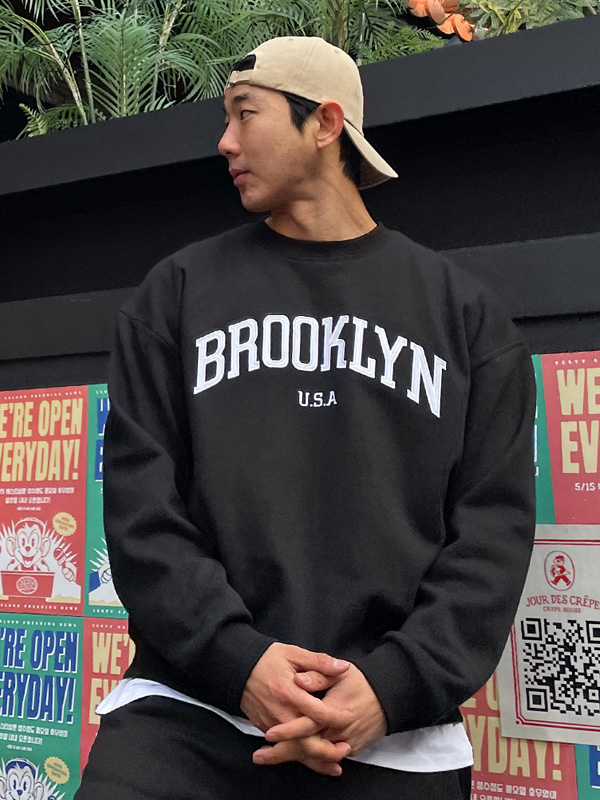 (L-6XL)<br>오피난 布鲁克林 刺绣卫衣 <br><font color="#098a09"><B>选择长度 (基础,长款+6cm)</B></font>