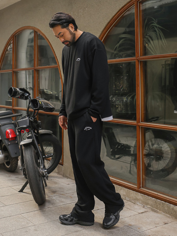 (L~5XL)<BR>우키홀 半宽配合 运动服裤子