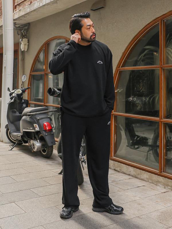 (L-5XL)<BR>이크링 一对一交流+우키홀 半宽配合 运动服裤子