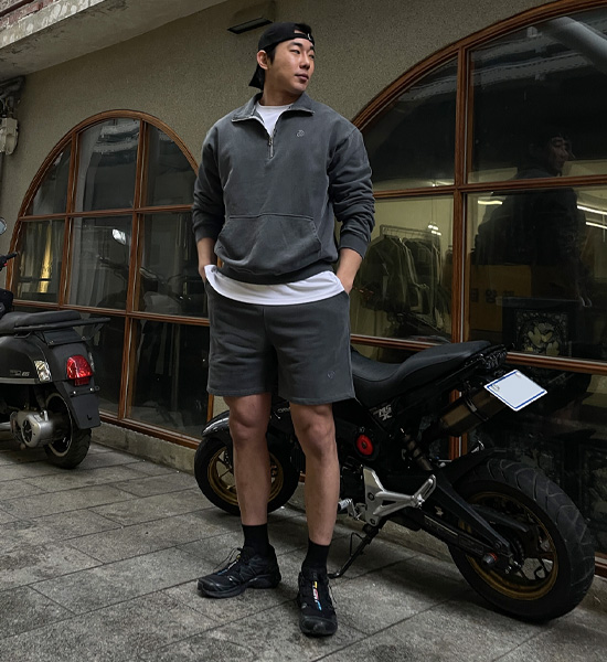 (L-5XL)<BR>우즈리스 颜料 半拉链