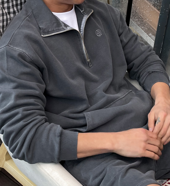 (L-5XL)<BR>우즈리스 颜料 半拉链