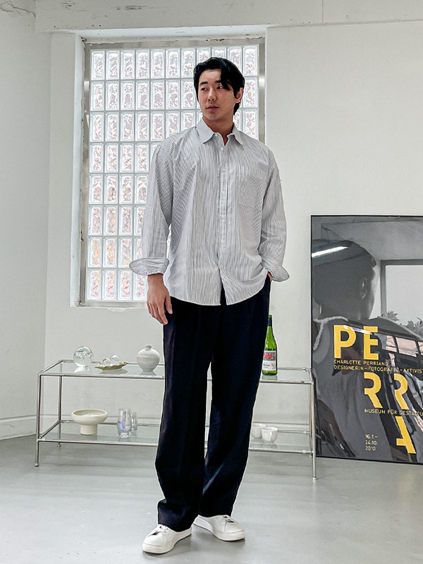 (L-5XL)<br>닐스 牛津 条纹  衬衫