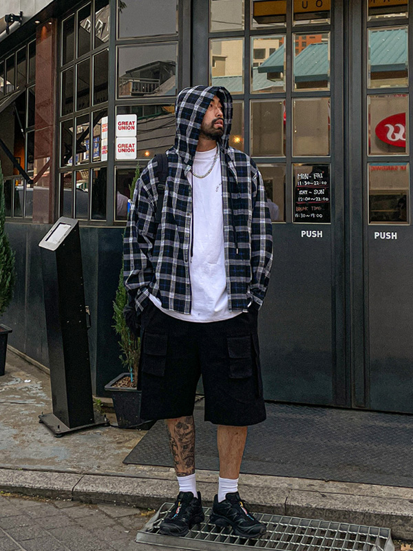 (XL-6XL)<BR>라즈마 带兜帽的格子衬衫