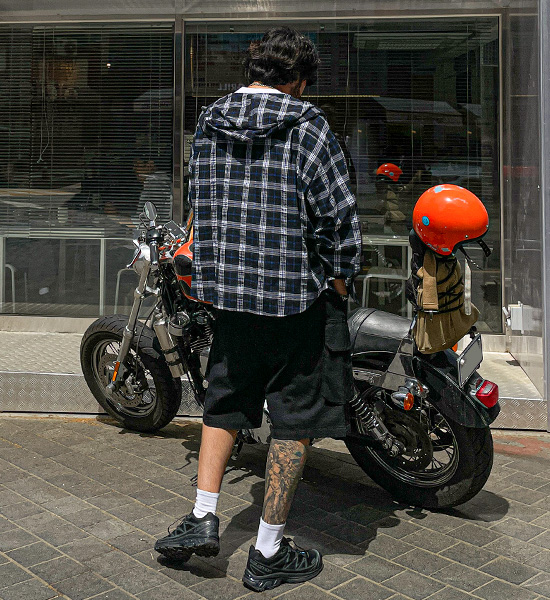 (XL-6XL)<BR>라즈마 带兜帽的格子衬衫