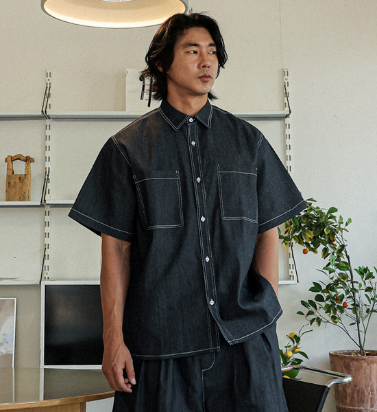 (XL-6XL)<BR>카이토 亚麻无洗牛仔裤 短袖衬衫