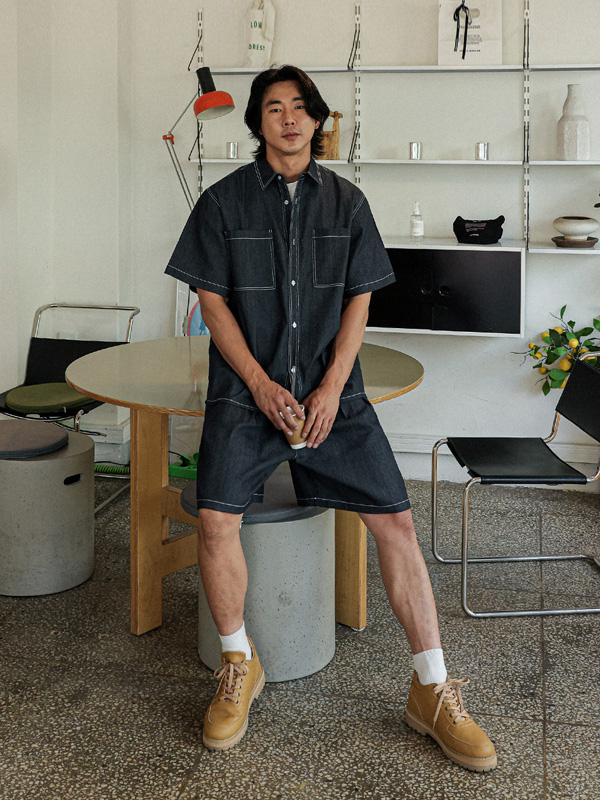 (XL-6XL)<BR>카이토 亚麻无洗牛仔裤 短袖衬衫