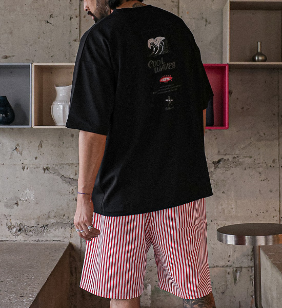 (L-5XL)<BR>타티 条纹 松紧带短裤