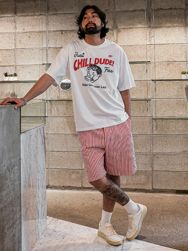 (L-5XL)<BR>타티 条纹 松紧带短裤