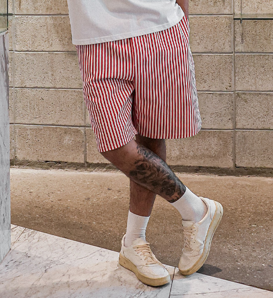 (L-5XL)<BR>타티 条纹 松紧带短裤