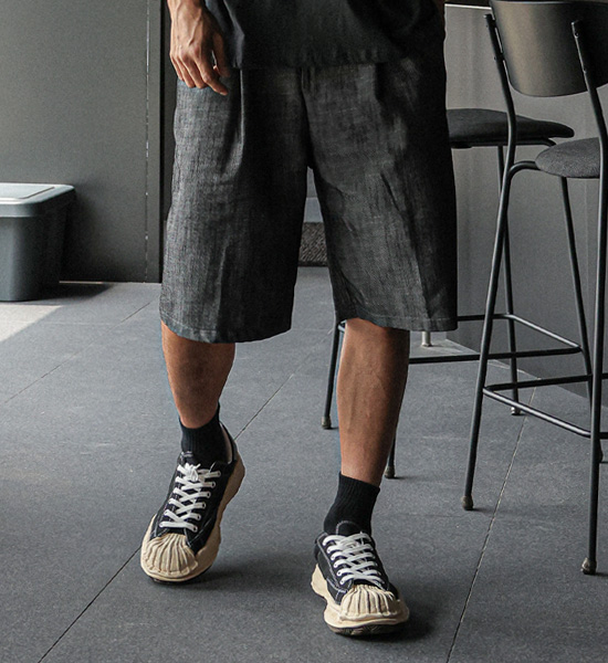 (L-5XL)<BR>란츠보 7부 亚麻无洗牛仔裤 뒷밴딩팬츠