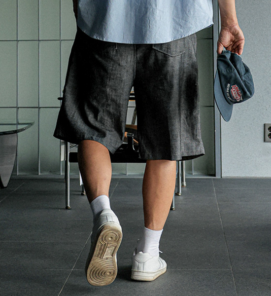 (L-5XL)<BR>란츠보 7부 亚麻无洗牛仔裤 뒷밴딩팬츠