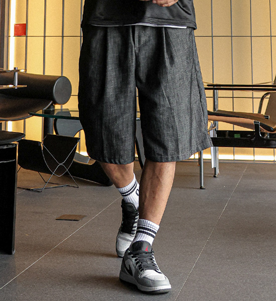 (L-5XL)<BR>란츠보 7부 亚麻无洗牛仔裤 뒷밴딩팬츠