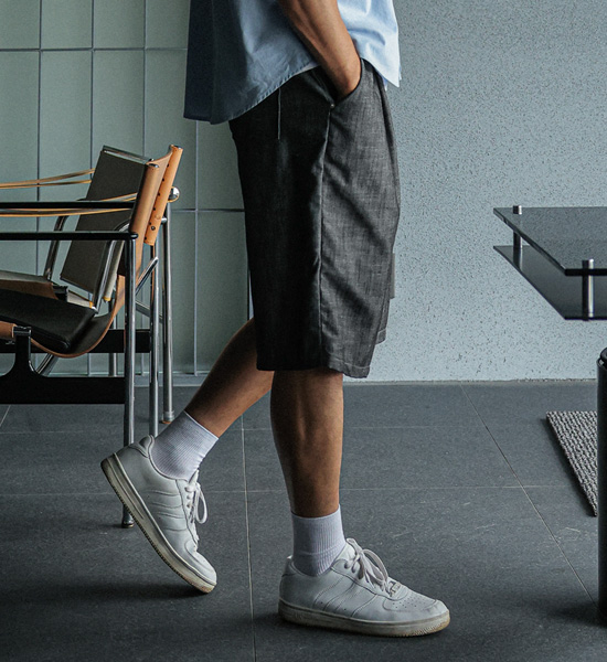 (L-5XL)<BR>란츠보 7부 亚麻无洗牛仔裤 뒷밴딩팬츠