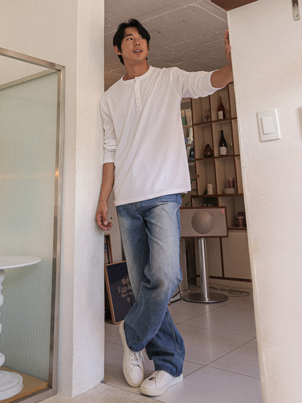 (L-5XL)<BR>티니얼 亨利颈 长袖t恤