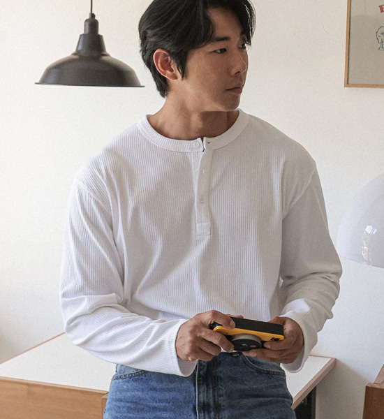 (L-5XL)<BR>티니얼 亨利颈 长袖t恤