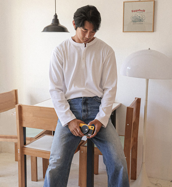 (L-5XL)<BR>티니얼 亨利颈 长袖t恤