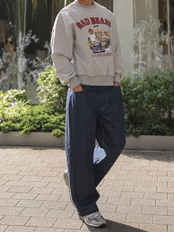 (L-4XL)<BR>바크로 半宽配合 未褪色 牛仔松紧带裤