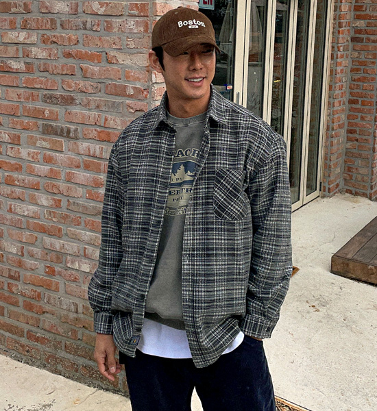 (L-5XL)<br>노바티코 格子衬衫 N003