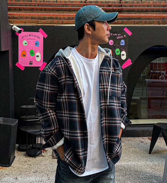 (L-5XL)<BR>소드머 带兜帽的格子衬衫 133