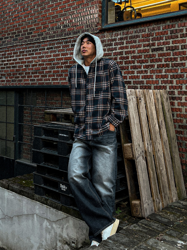 (L-5XL)<BR>소드머 带兜帽的格子衬衫 133