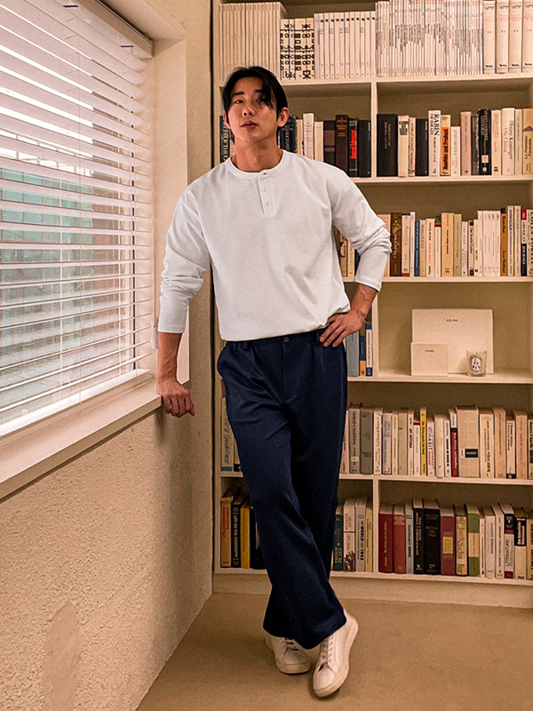 (L-4XL)<BR>알리시 长袖亨利颈衬衫