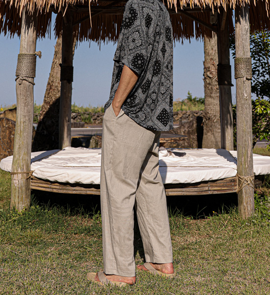 (M-5XL)<BR>듀티 半宽配合 亚麻绑带裤 80