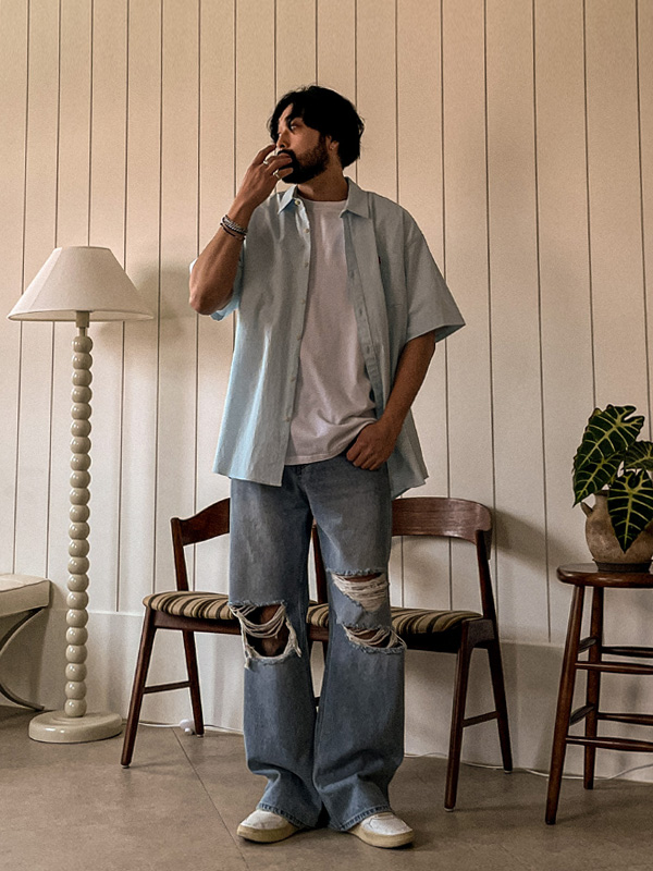 (L~5XL)<br>독보적인 无图案短袖衬衫