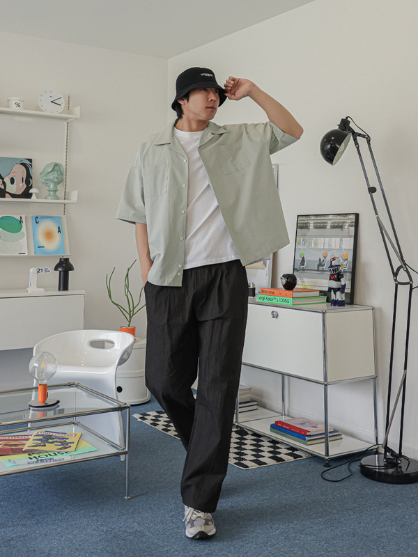 (XL-6XL)<br>오포치노 亚麻短袖衬衫